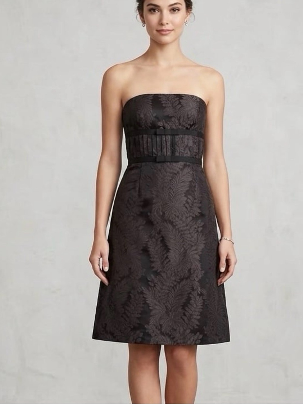 Ann Taylor 100% Silk Dress size 10🪻Strapless Midi Party Cocktail Formal Leafs